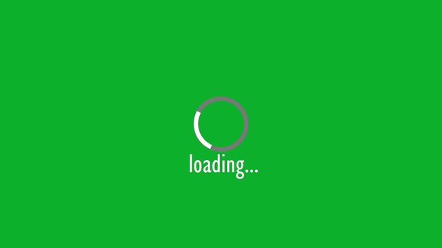 Loading Spinner Animation with Loading Text on Green Screen Background for User Interface Progress Indicator and Digital Waiting Process