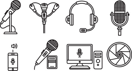Microphone and audio recording equipment icons set © Torikul