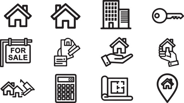 Real estate and property icons set