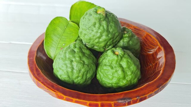 Kaffir lime in bamboo basket