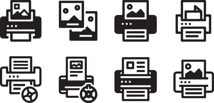 Modern printer icons set with document and photo
