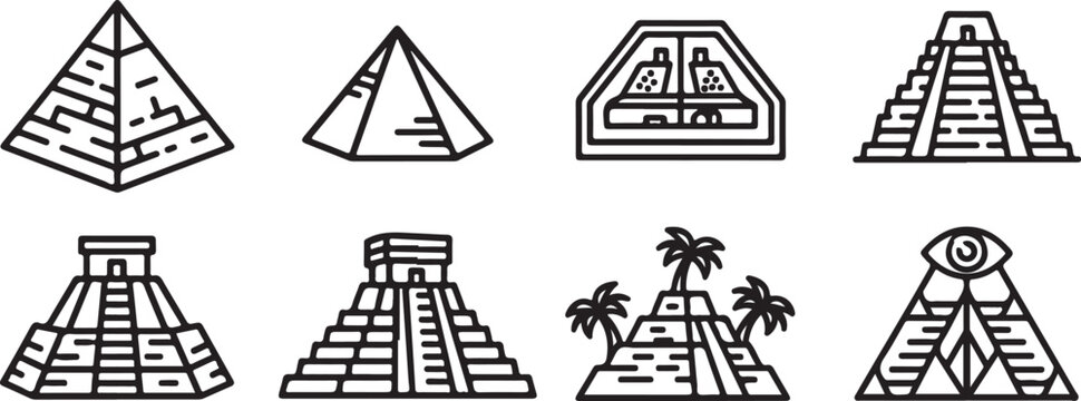 Ancient pyramid and temple vector illustrations