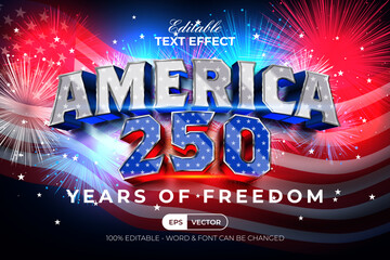 Fototapeta na wymiar 4th of July Text Effect 250th Years Of Freedom Style. Editable Text Effect Modern Bold Style.