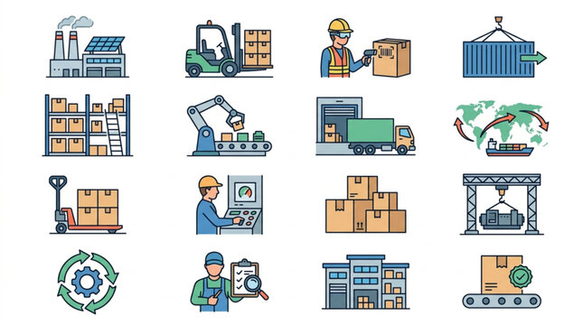 Industrial Logistics Workflow Icons.