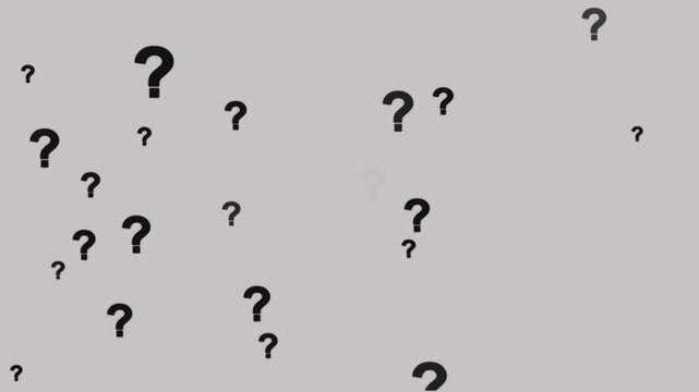 Animated question marks on white background, animated questions, falling question marks.a\Animation of a lot of white question mark moving on chroma key White screen background.