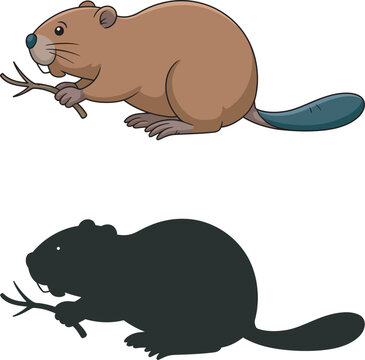 Beaver, cartoon illustration featuring a funny and playful beaver character with distinctive tail, buck teeth, and expressive pose in a charming vector style ideal for children's designs,