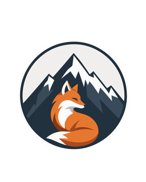 Modern and minimalist AI logo featuring an orange fox sitting in front of stylized mountain peaks inside a circular badge. The design combines wildlife, nature, technology, and artificial intelligence