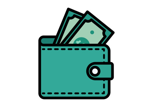 Icono de cartera con billetes de dinero