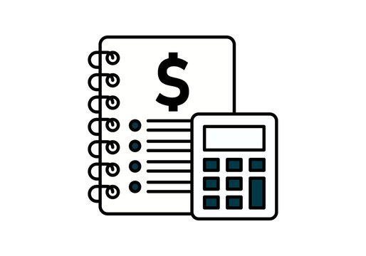 Cuaderno de notas con calculadora y signo de d&oacute;lar