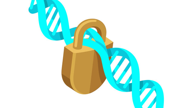 Brass Metal Padlock Securing Cyan DNA
