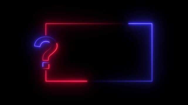 Glowing Neon Question Mark Frame on Black Background, Quiz Trivia Game Show, FAQ Symbol and Interactive Question Concept Animation