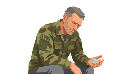 Fototapeta premium Distressed Veteran Holding Grounding Token for PTSD