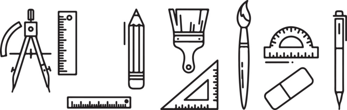 Classic school drawing and drafting tools set