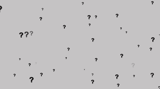 Animated question marks on white background, animated questions, falling question marks.a\Animation of a lot of white question mark moving on chroma key White screen background.