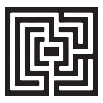 A square maze icon representing a complex puzzle game element with simple bold black geometric lines