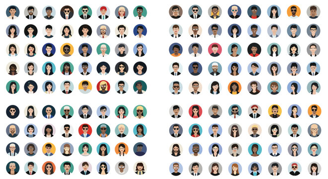 Vast grid of diverse circular user avatars showcases many different ethnicities and styles for social media or application interfaces.