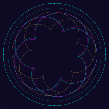 Pentagram spirograph guilloche poster in neon y2k