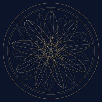 Petal spiral spirograph guilloche poster in gold on navy