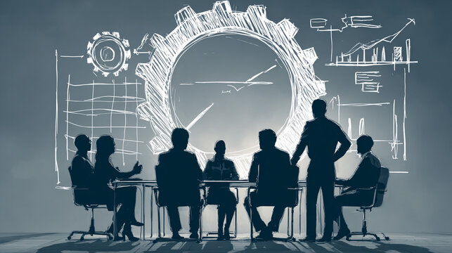 A silhouette of business professionals engaged in a meeting