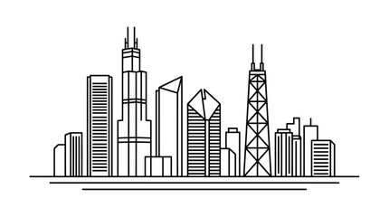 Obraz premium Chicago Skyline Line Art Illustration - Iconic Buildings Silhouette