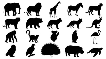 Black and white animal silhouette collection illustration isolated on transparent background, Vector © Riyadkingline
