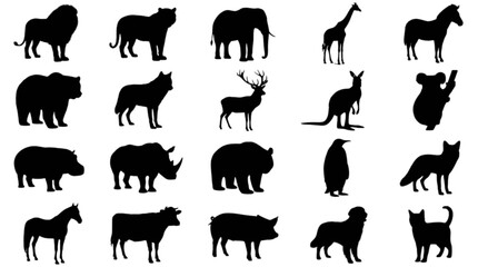Black silhouette animals pack illustration isolated on transparent background, Vector © Riyadkingline