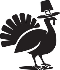 Obraz premium Black silhouette of a thanksgiving turkey wearing a pilgrim hat