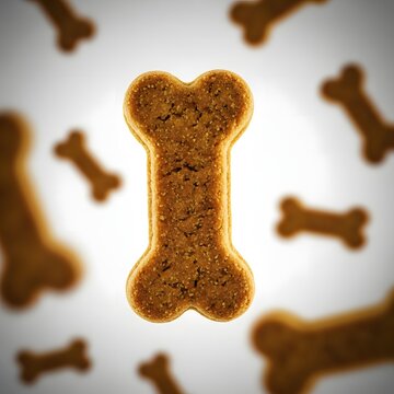Brown dog bone on a white plate with more bones around isolated on white background dog bone shaped biscuits