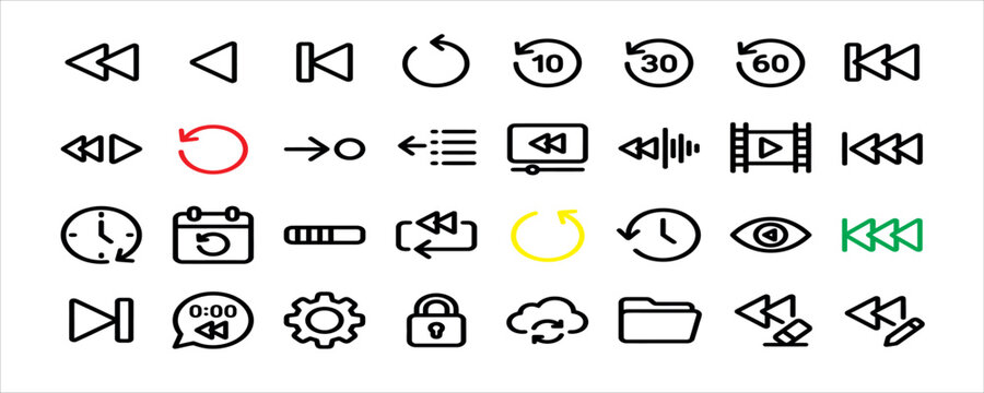 Video player control and interface icons set