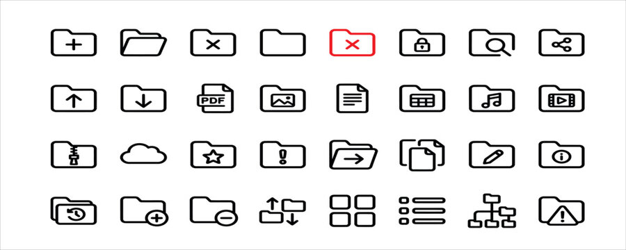 File management icons set vector graphics for digital interface design