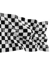 Naklejka premium Waving Checkered Racing Flag Isolated on White Background - 3D Rendered Finish Line Symbol for Sports and Competition