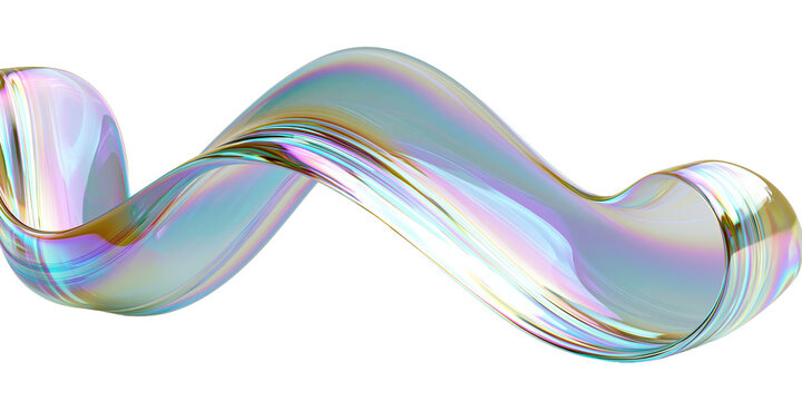 Holographic iridescent ribbon wave on transparent background