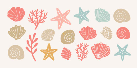 Seashells And Starfish A Colorful Vector Illustration Collection © Kanika