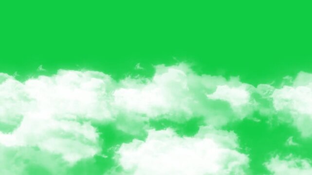 realistic clouds moving isolated on green background animation, chroma key real nature weather puffy cloud summer and spring day overlay social media motion design element