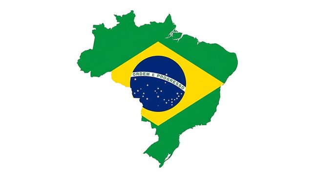 Map of brazil with national flag pattern