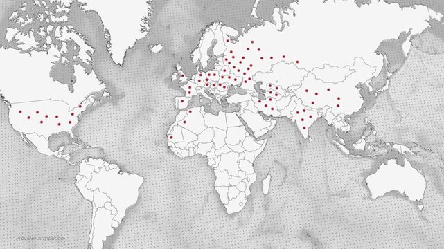 Animated world map visualizing the global deployment and strategic presence of United States nuclear weapons. The animation highlights overseas military locations, nuclear deterrence strategy, interna