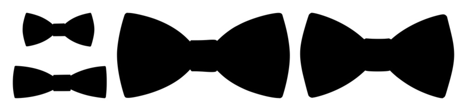 Black silhouette, white background: bow tie set with simple line art design featuring sketches, drawings, vector graphics with minimalist and simple illustrations