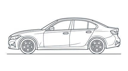 Obraz premium Modern Sedan Car Line Drawing Outline Vector Illustration