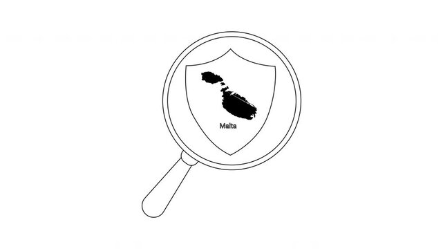 Malta map shield magnifying glass search icon outline vector illustration.