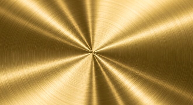 Shiny brushed gold metal texture with circular radial light reflection patterns