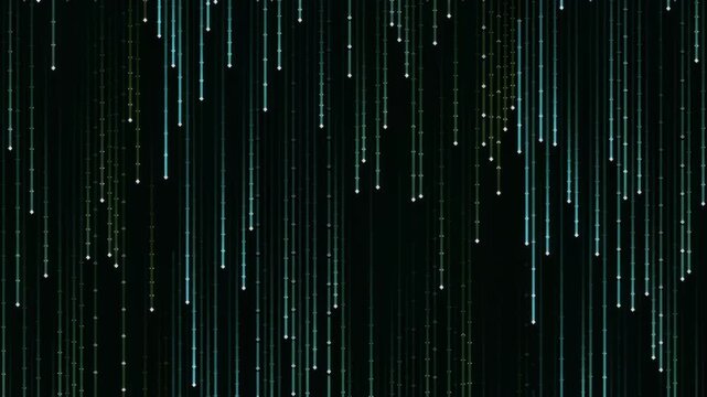 Abstract digital rain with glowing lines on dark background