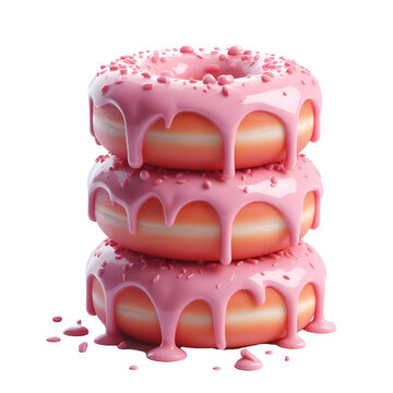 stack of pink glazed donuts isolated on white background