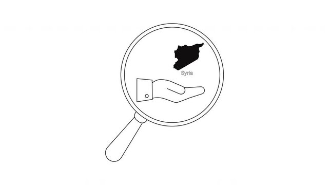 Syria map in hand icon under magnifying glass illustration.