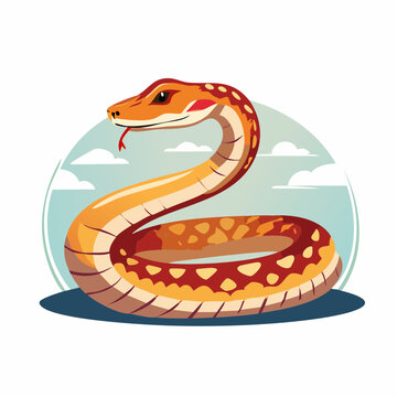 Stylized Illustration of a Coiled Orange Snake with Red Markings
