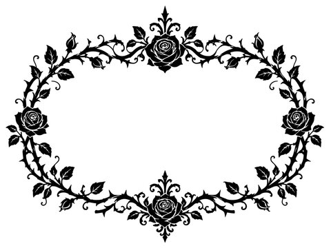 ornate rose thorn floral frame with elegant gothic botanical vines decorative romantic border