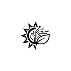 Fototapeta premium Digital Sun Leaf Logo: Innovation in Renewable Energy Technology