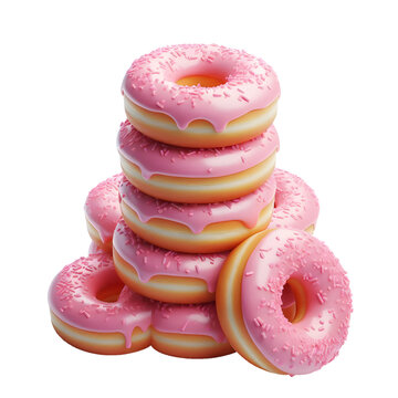 stack of pink glazed donuts isolated on white background