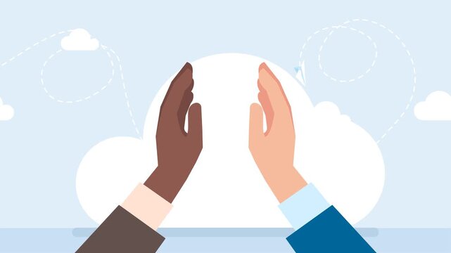 Happy businessman collaborating and making an agreement. People of different ethnicity making high five salute. Give me five. Two hands giving a high five. 2d flat animation. Video