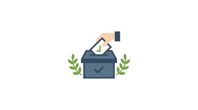 Hand casting vote in ballot box, election concept, political choice, democracy symbol