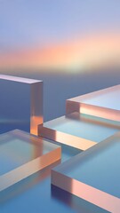 Fototapeta premium Symmetrical Frosted Acrylic Panels Reflecting Soft Sunset Glow in Modern Minimal Presentation Background